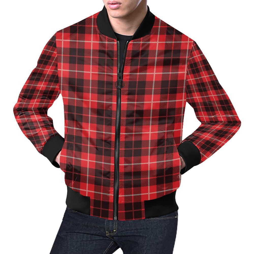 Tartan Scottish Royal Stewart Red Plaids Men's Bomber Jacket-grizzshop