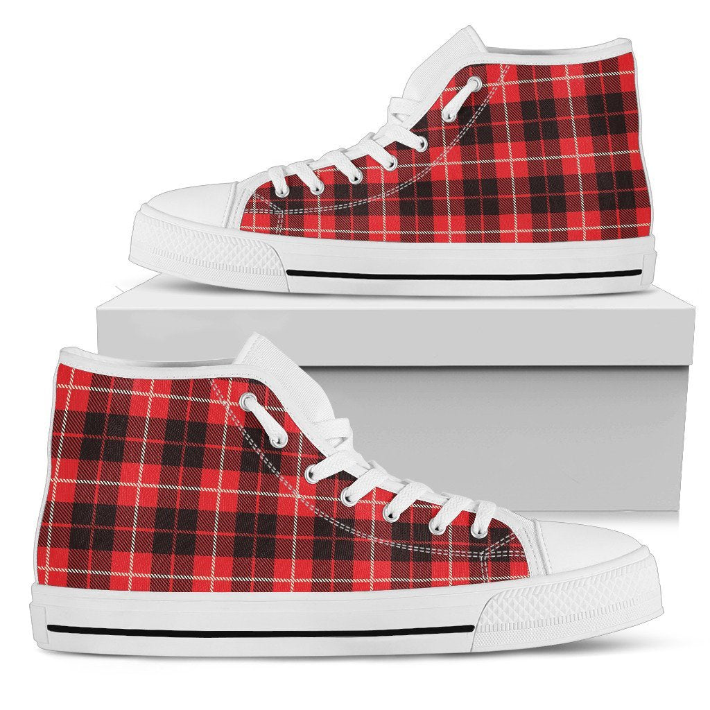 Tartan Scottish Royal Stewart Red Plaids Print Men High Top Canvas Shoes-grizzshop