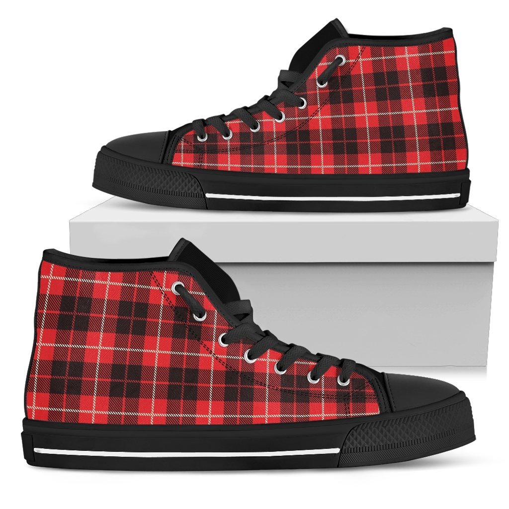 Tartan Scottish Royal Stewart Red Plaids Print Men High Top Canvas Shoes-grizzshop