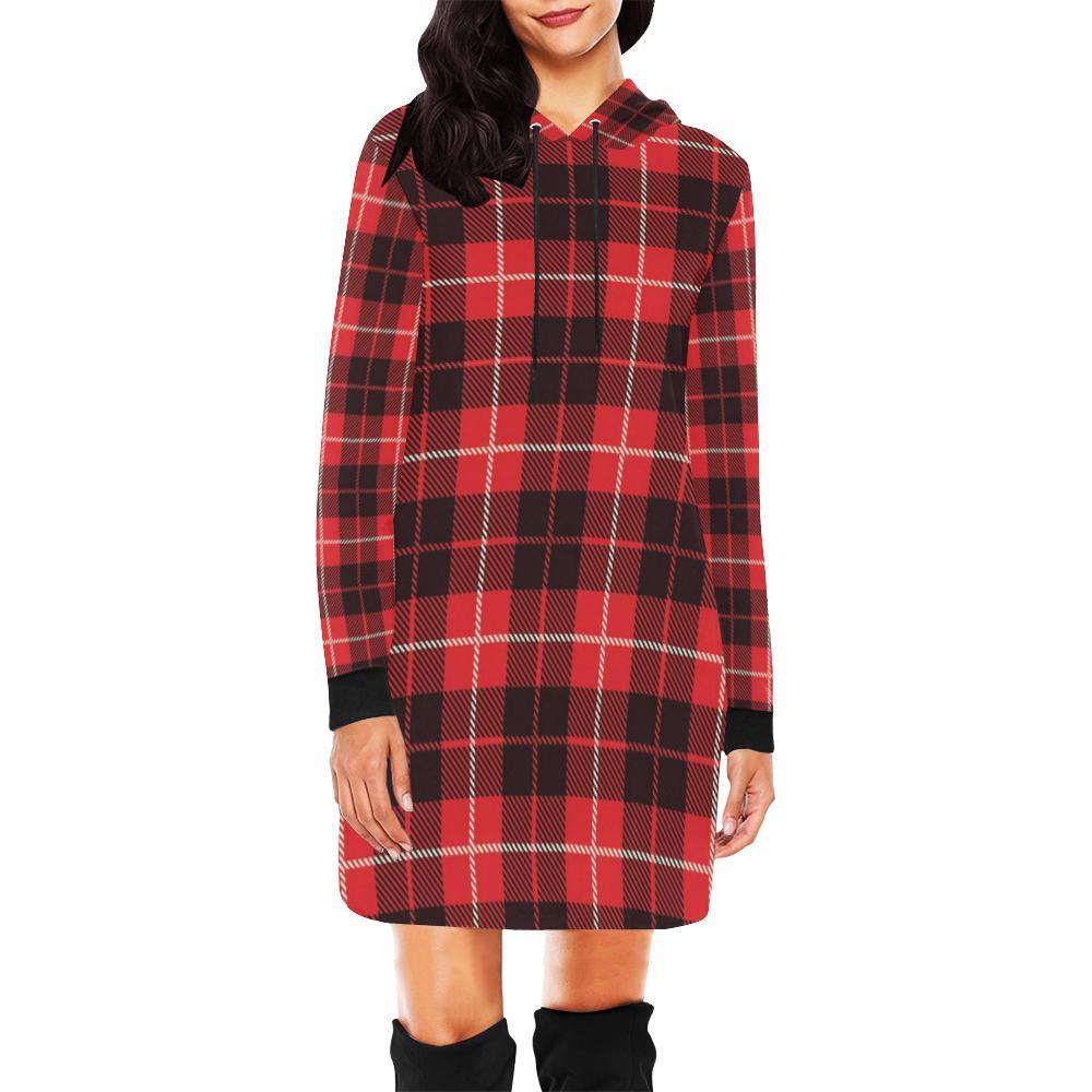 Tartan Scottish Royal Stewart Red Plaids Print Women Hoodie Dress-grizzshop