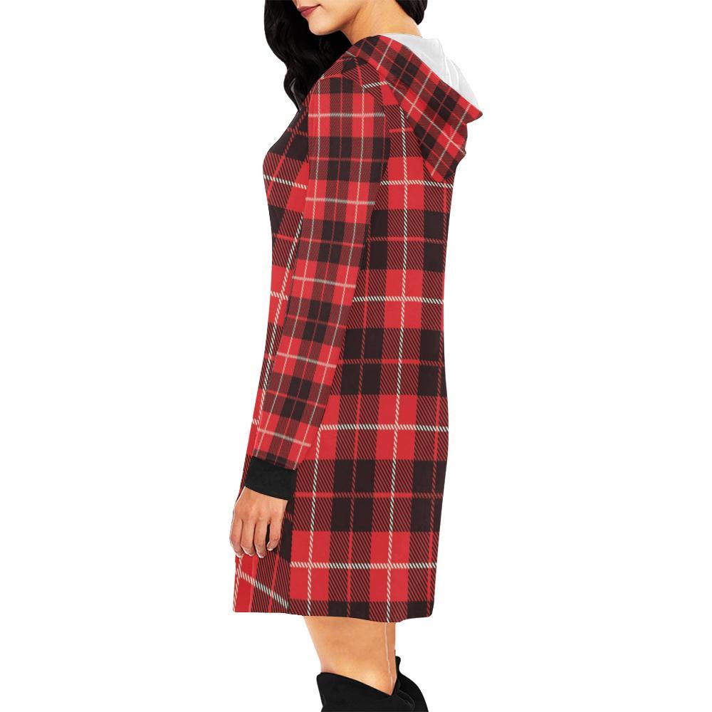 Tartan Scottish Royal Stewart Red Plaids Print Women Hoodie Dress-grizzshop