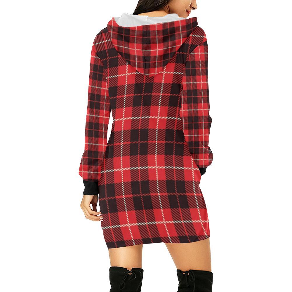 Tartan Scottish Royal Stewart Red Plaids Print Women Hoodie Dress-grizzshop