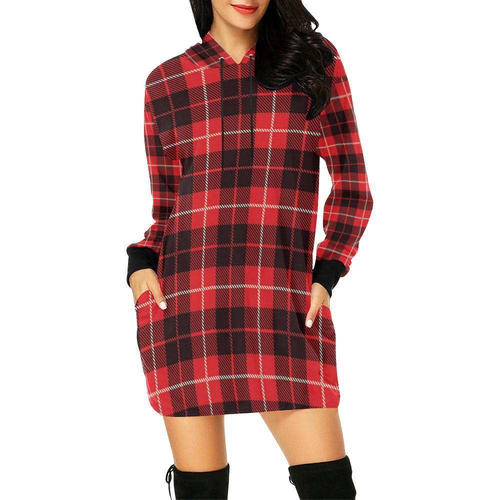 Tartan Scottish Royal Stewart Red Plaids Print Women Hoodie Dress-grizzshop