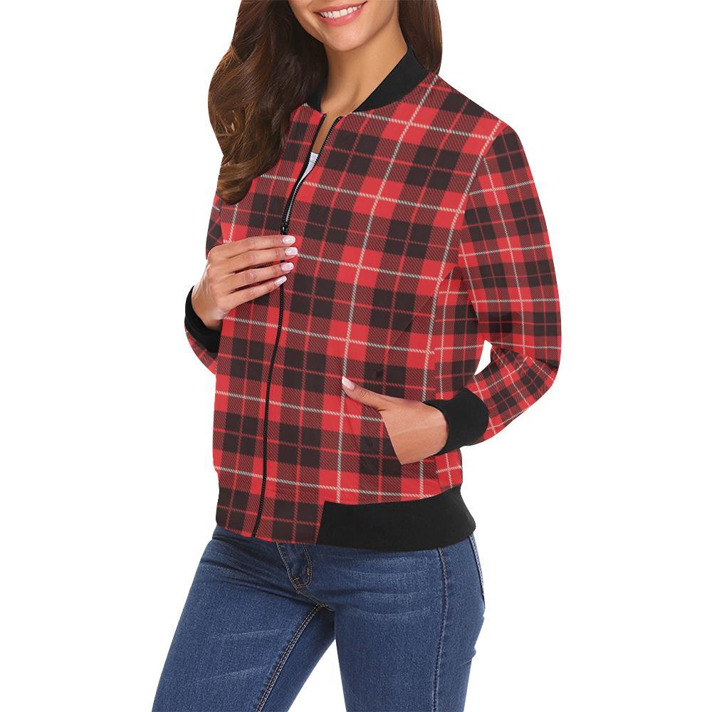 Tartan Scottish Royal Stewart Red Plaids Women Casual Bomber Jacket-grizzshop