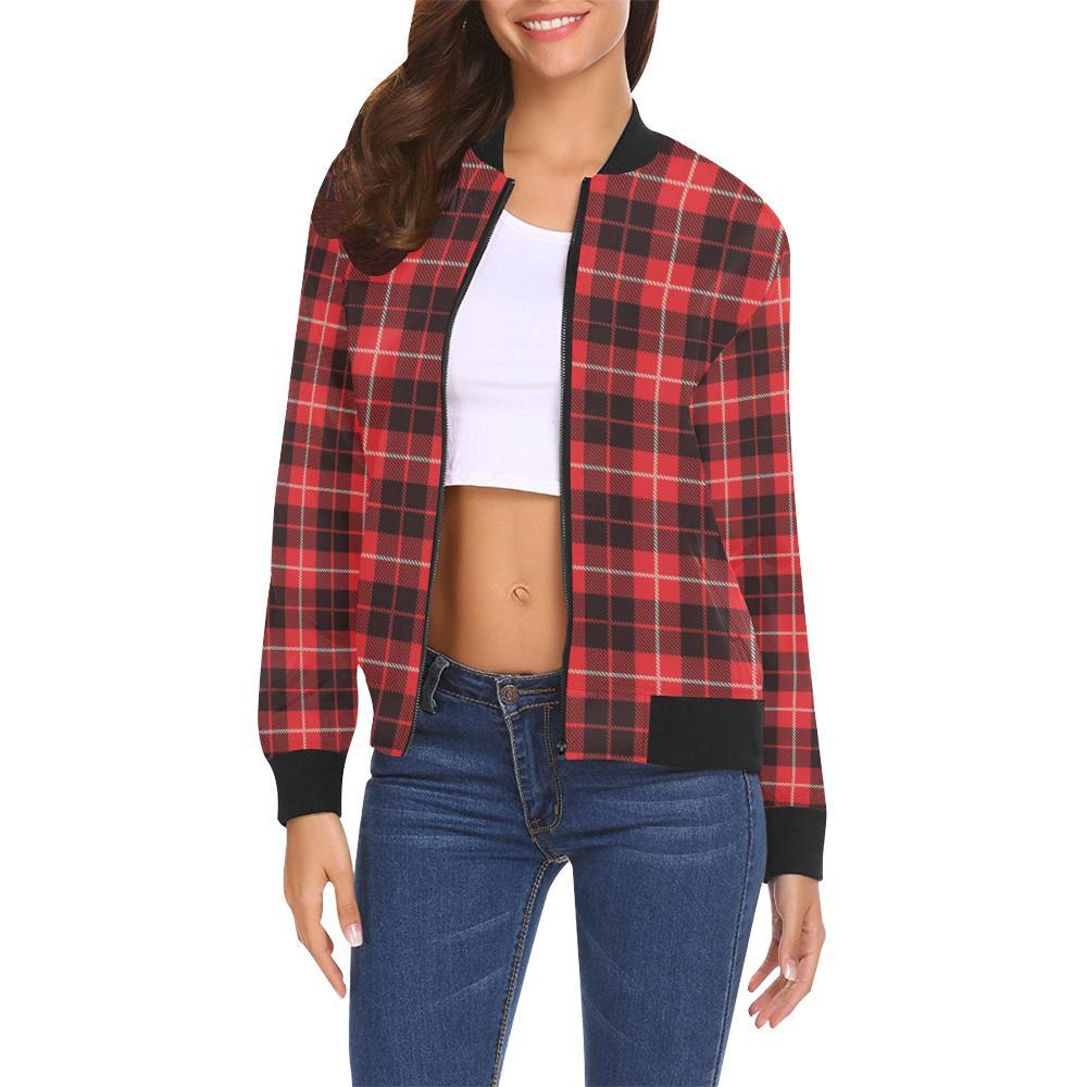 Tartan Scottish Royal Stewart Red Plaids Women Casual Bomber Jacket-grizzshop