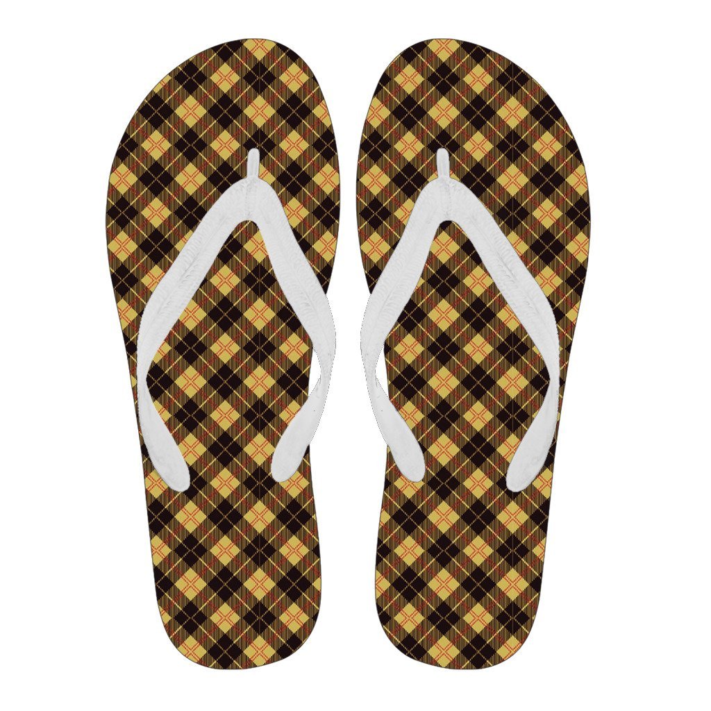Tartan Scottish Yellow Plaid Men & Women Flip Flops-grizzshop