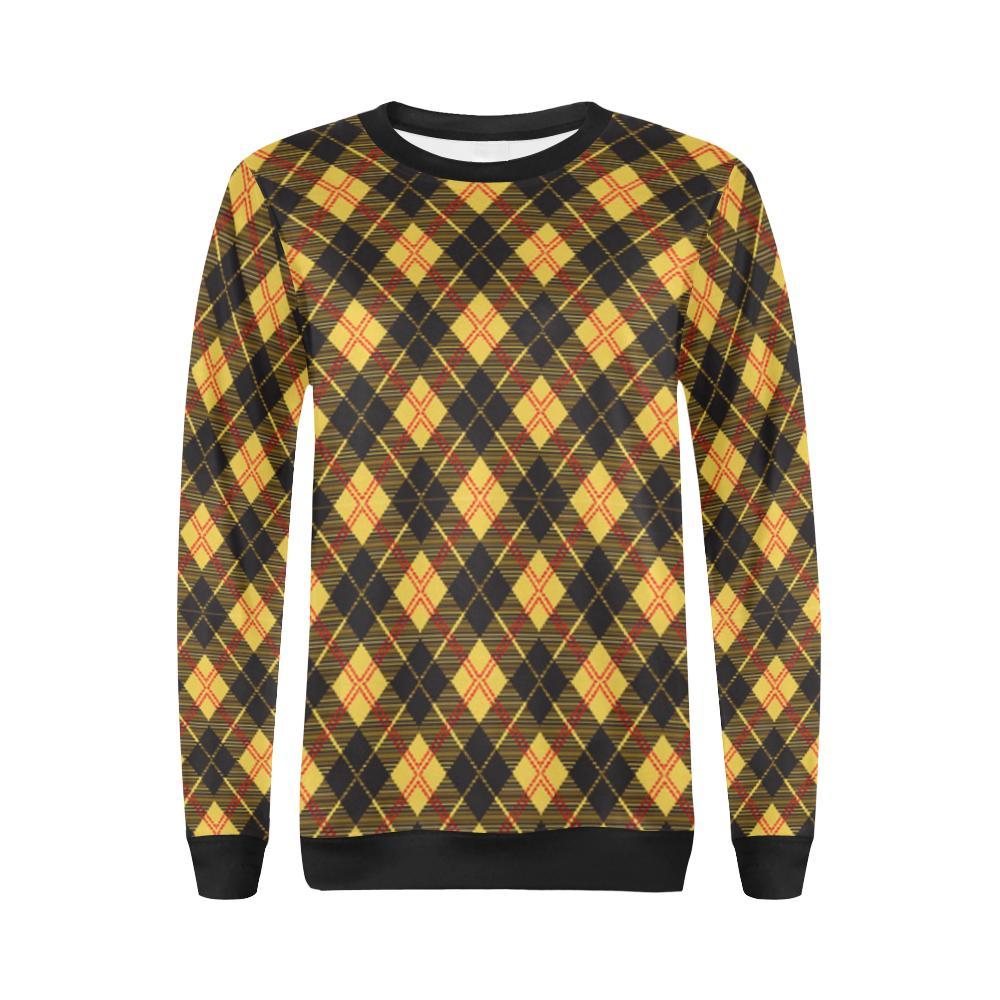 Tartan Scottish Yellow Plaid Women Crewneck Sweatshirt-grizzshop