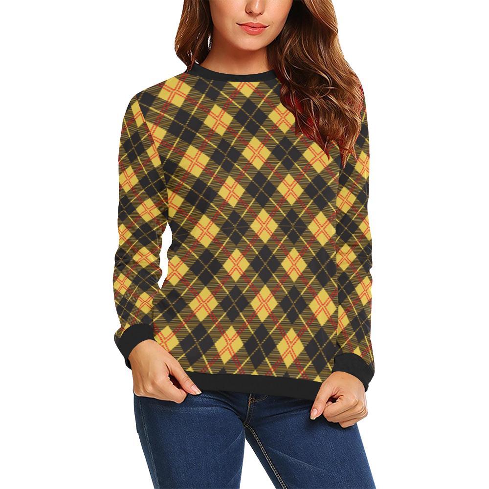 Tartan Scottish Yellow Plaid Women Crewneck Sweatshirt-grizzshop