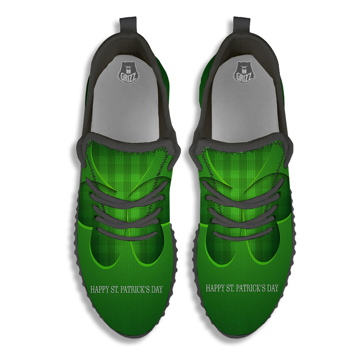 Tartan Shamrock Green Print Black Walking Shoes-grizzshop