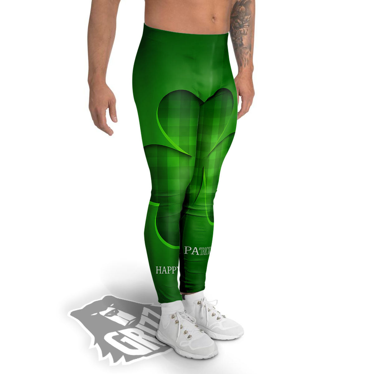 Tartan Shamrock Green Print Men's Leggings-grizzshop