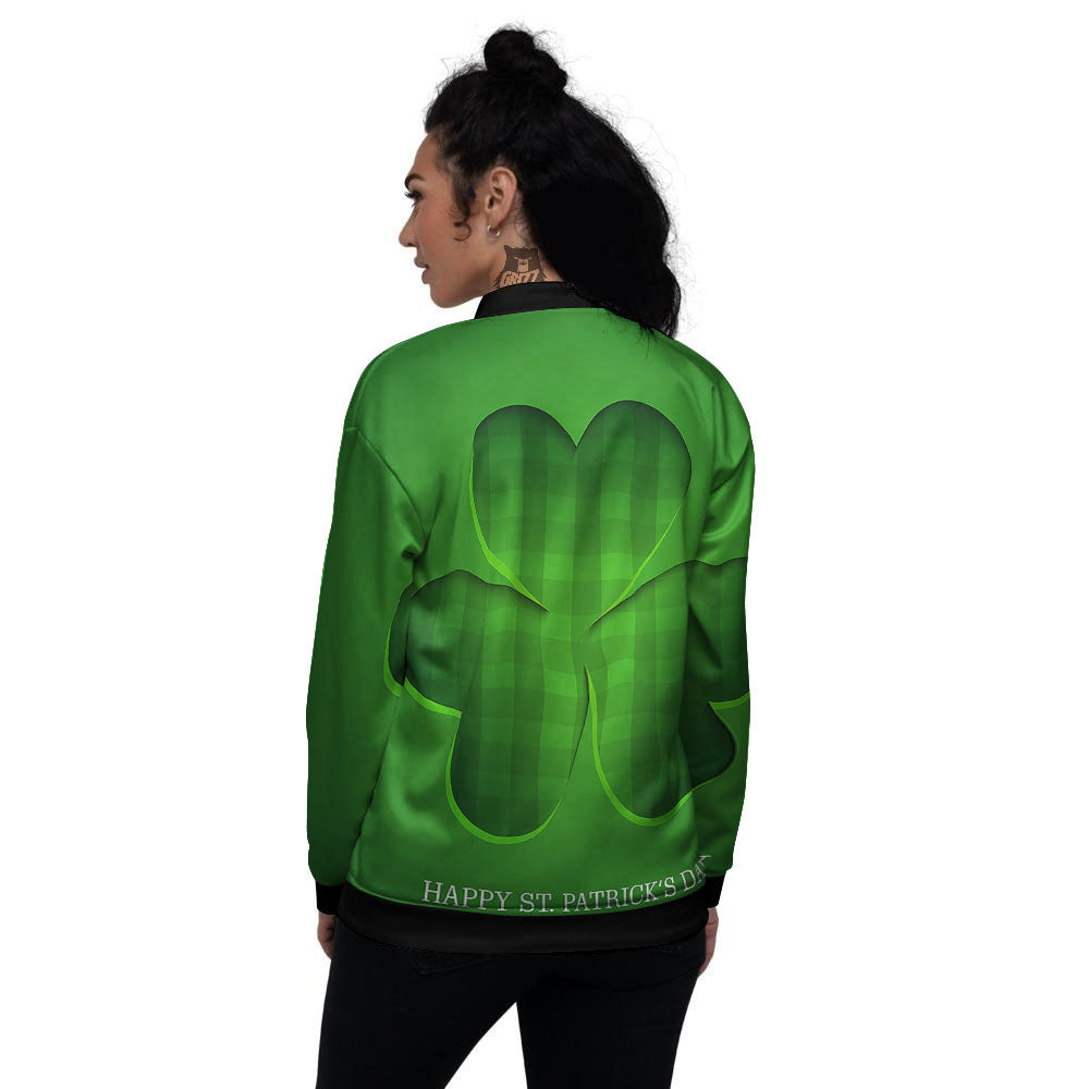 Tartan Shamrock Green Print Women's Bomber Jacket-grizzshop