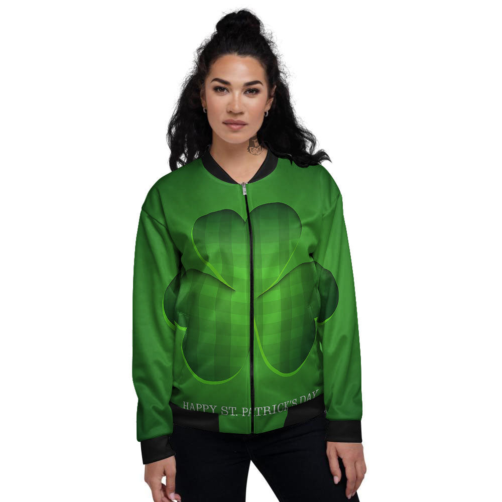 Tartan Shamrock Green Print Women's Bomber Jacket-grizzshop