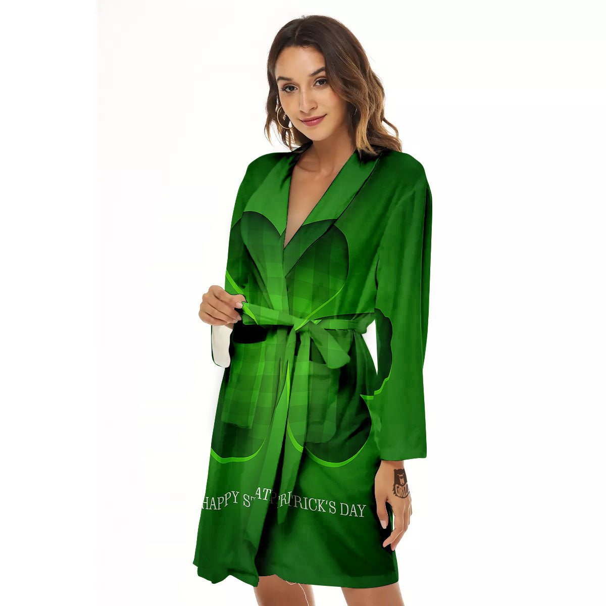 Tartan Shamrock Green Print Women's Robe-grizzshop