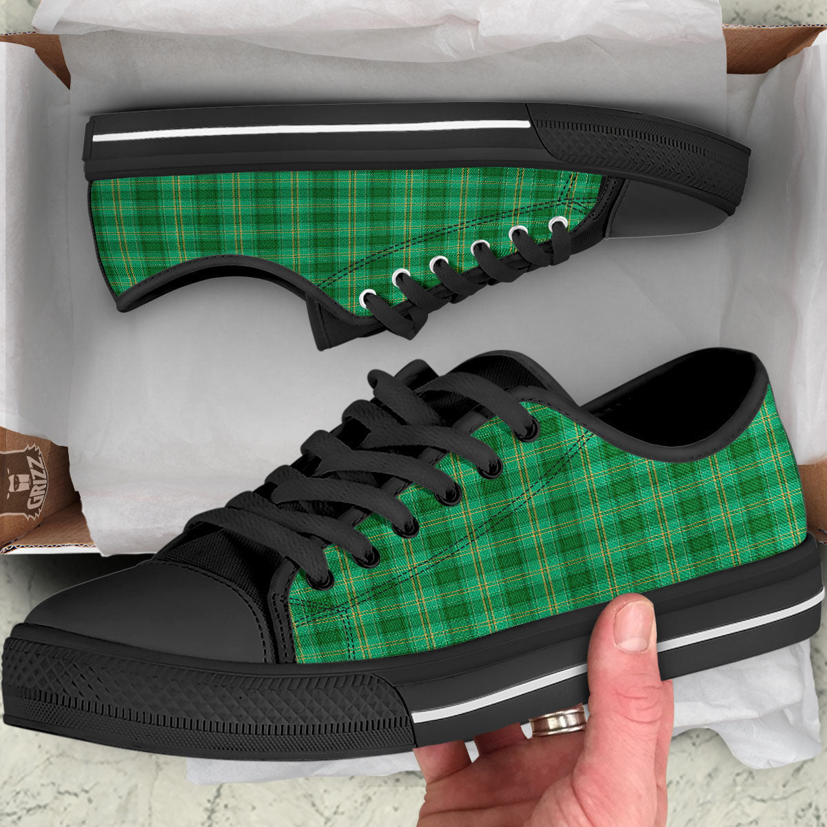 Tartan St. Patrick's Day Print Black Low Top Shoes-grizzshop