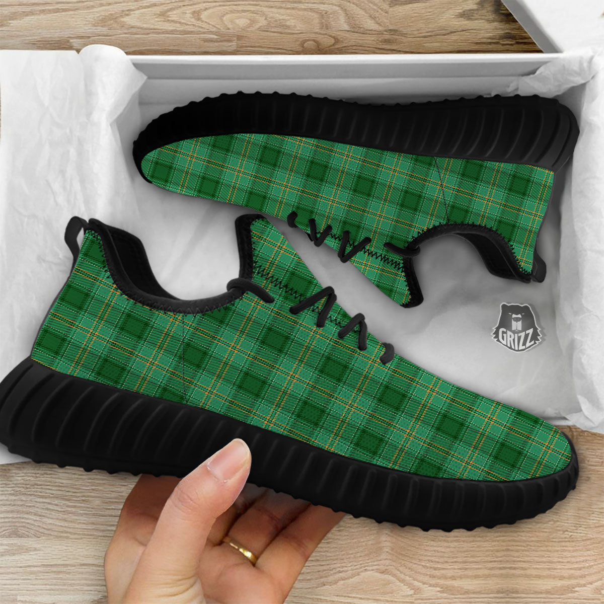 Tartan St. Patrick's Day Print Black Walking Shoes-grizzshop