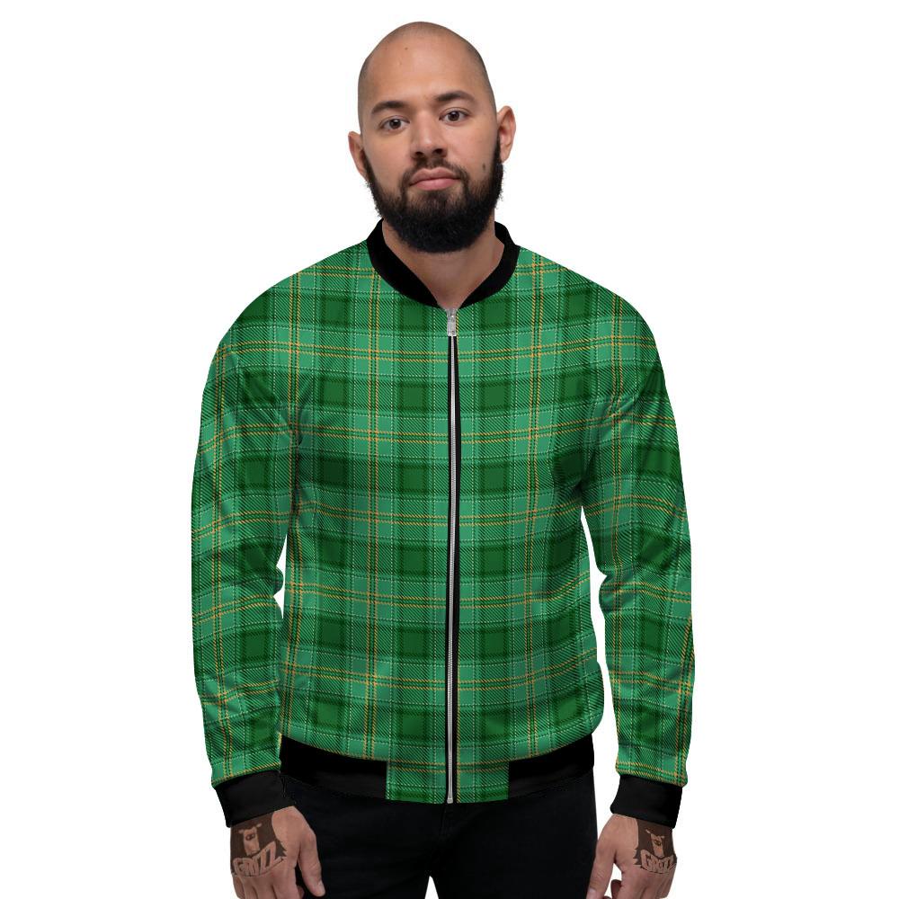 Tartan St. Patrick's Day Print Men's Bomber Jacket-grizzshop