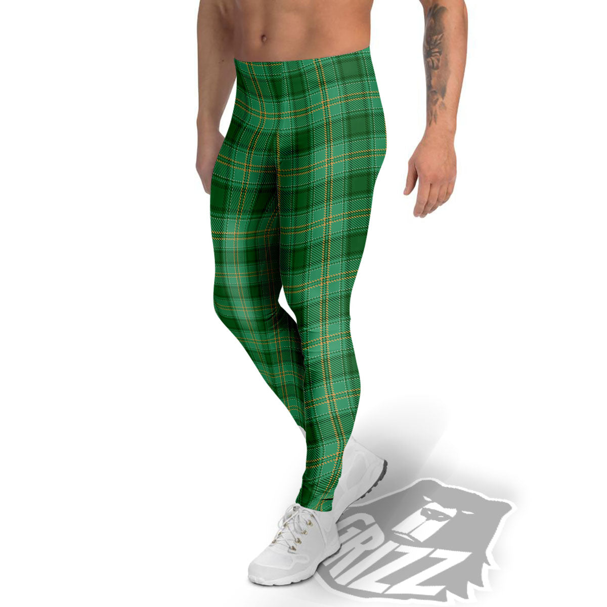 Tartan St. Patrick's Day Print Men's Leggings-grizzshop