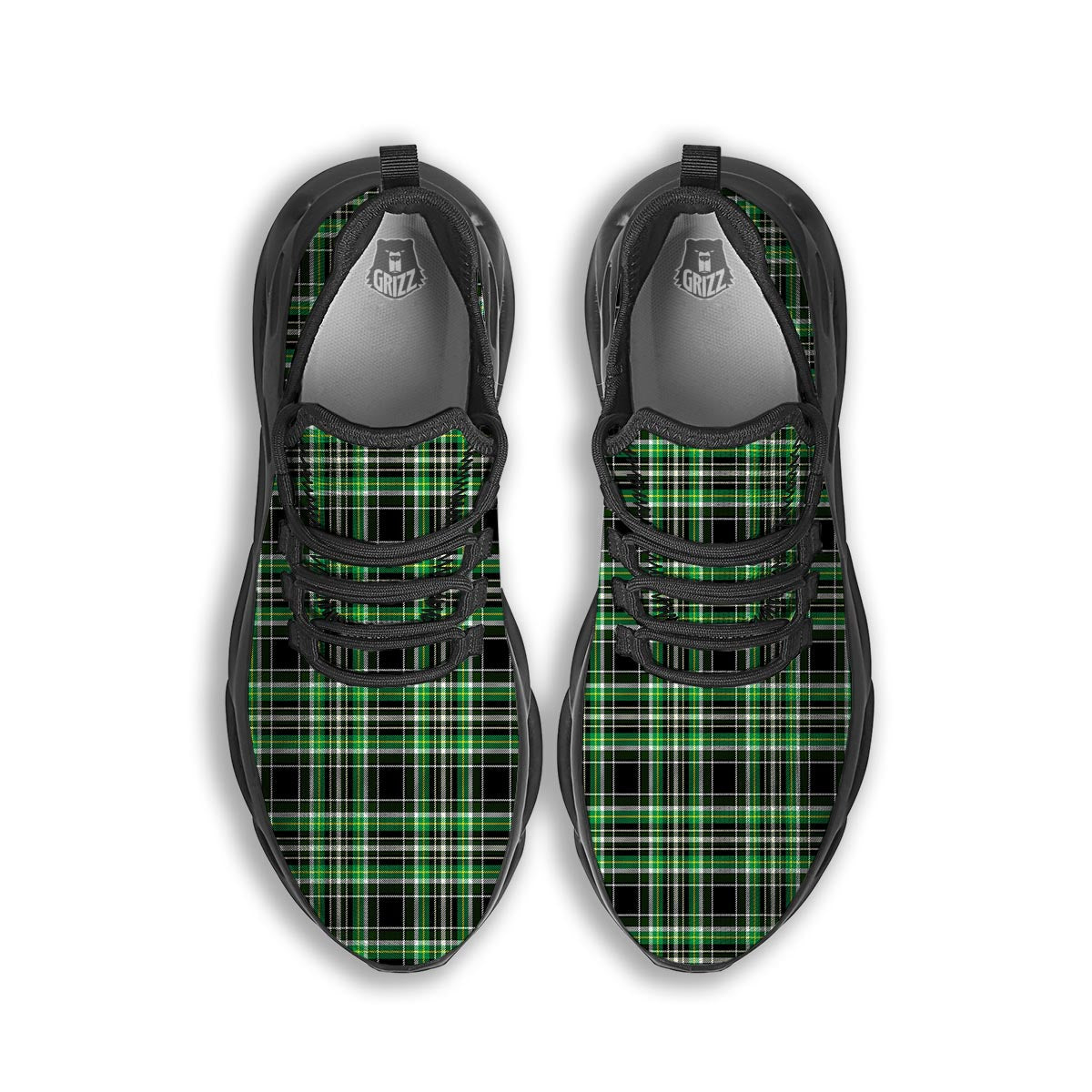 Tartan St. Patrick's Day Print Pattern Black Running Shoes-grizzshop