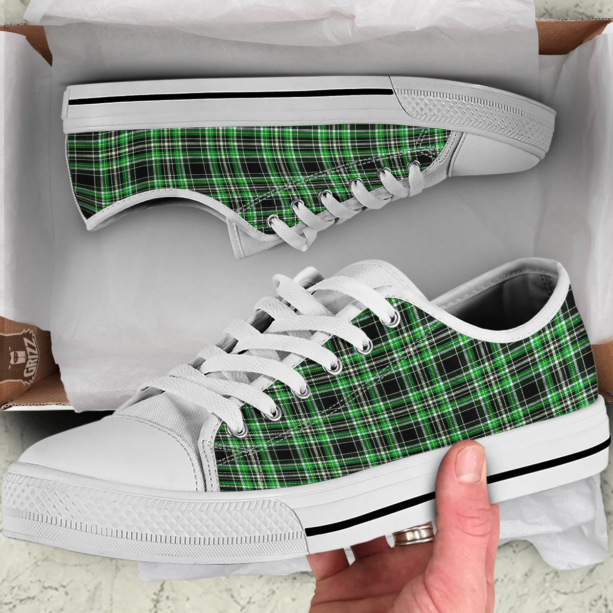 Tartan St. Patrick's Day Print Pattern White Low Top Shoes-grizzshop