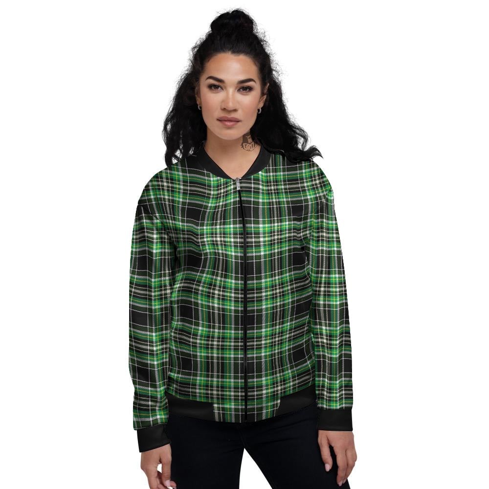 Tartan St. Patrick's Day Print Pattern Women's Bomber Jacket-grizzshop