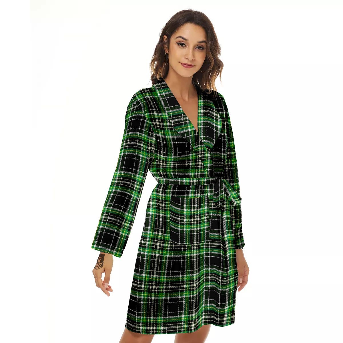 Tartan St. Patrick's Day Print Pattern Women's Robe-grizzshop