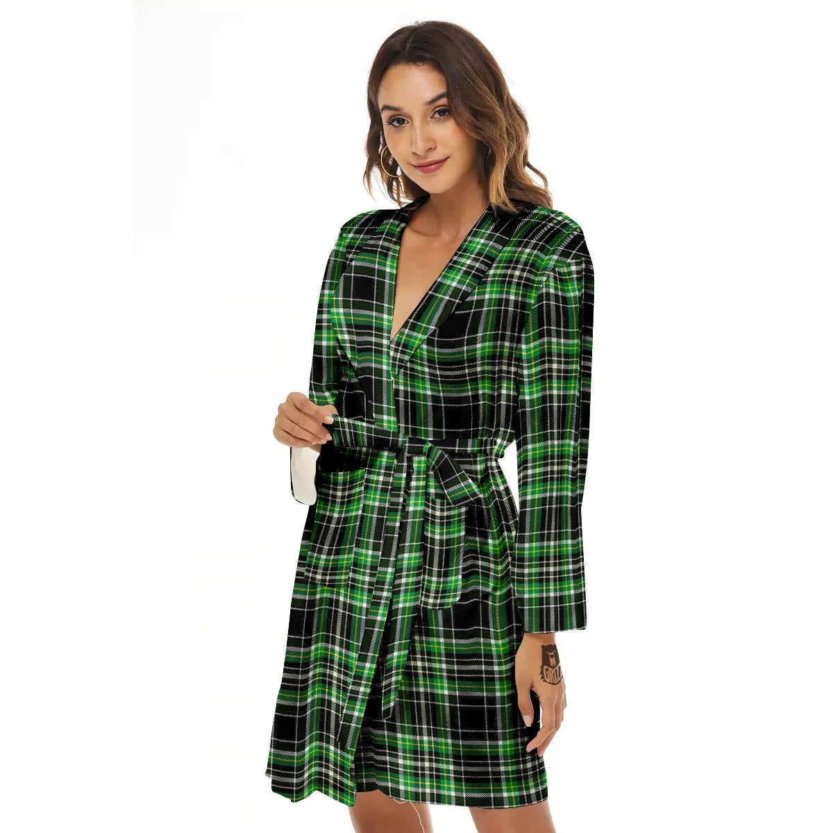 Tartan St. Patrick's Day Print Pattern Women's Robe-grizzshop