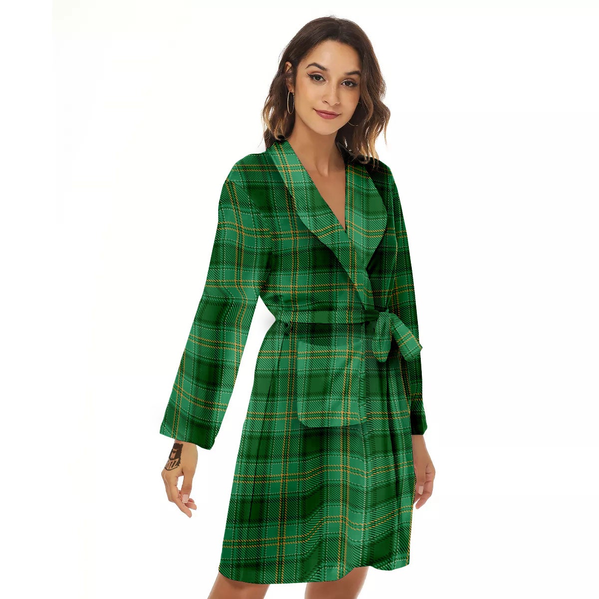 Tartan St. Patrick's Day Print Women's Robe-grizzshop