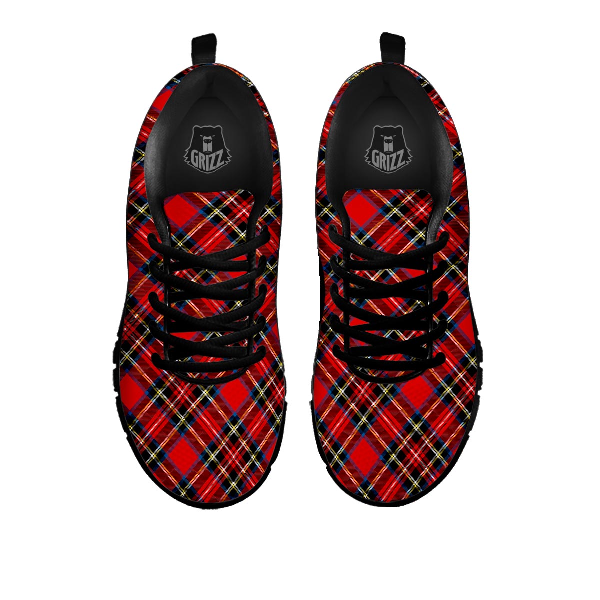 Tartan Stewart Red Print Pattern Black Sneaker-grizzshop