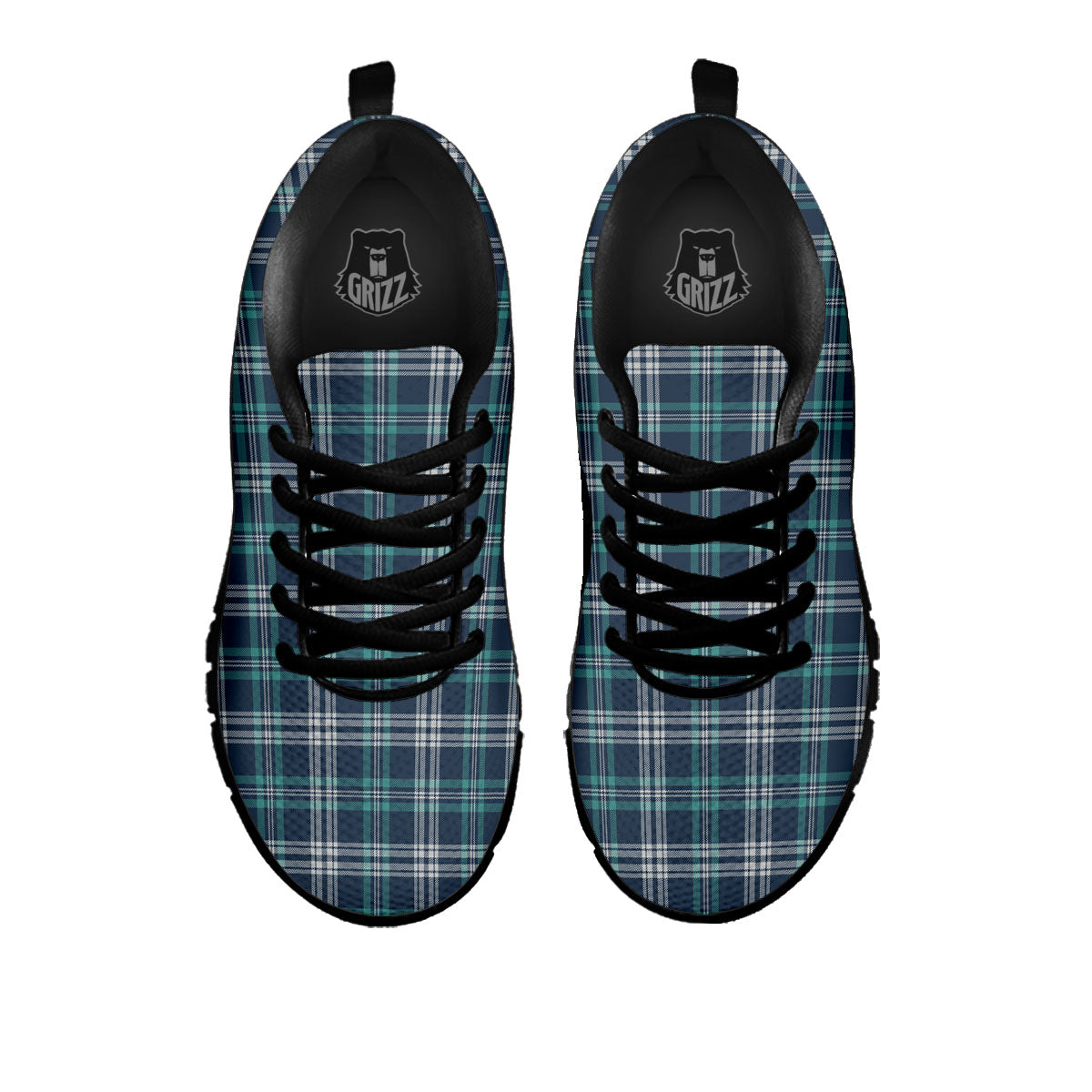 Tartan Teal And Blue Print Pattern Black Sneaker-grizzshop