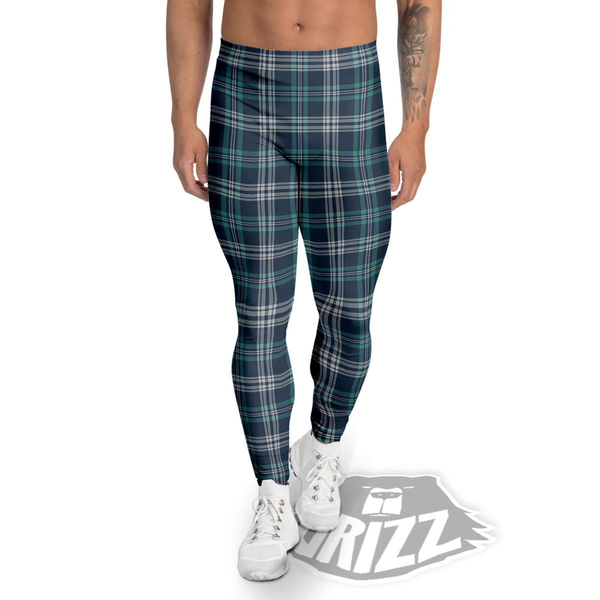 Tartan Teal And Blue Print Pattern Men's Leggings-grizzshop