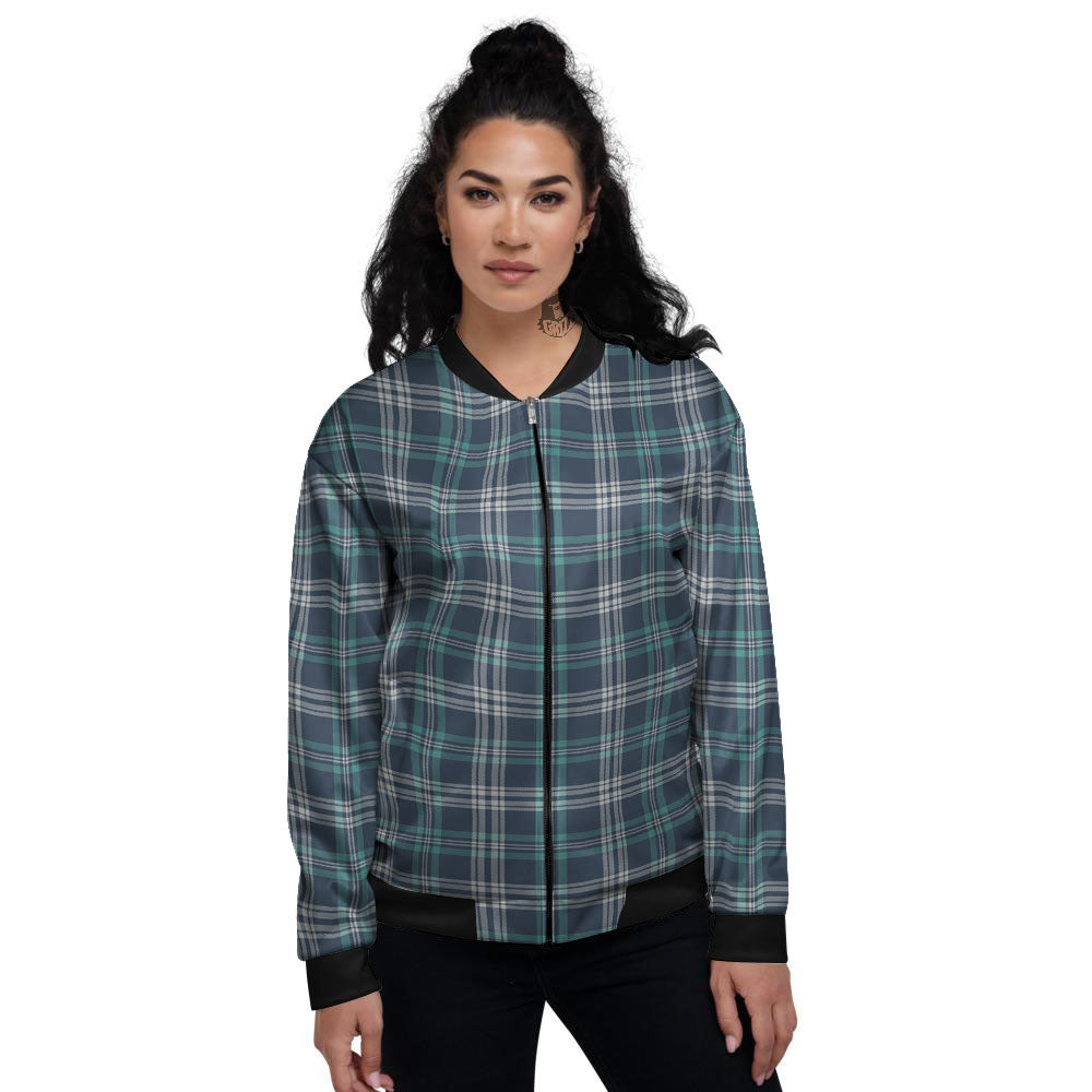 Tartan Teal And Blue Print Pattern Women's Bomber Jacket-grizzshop