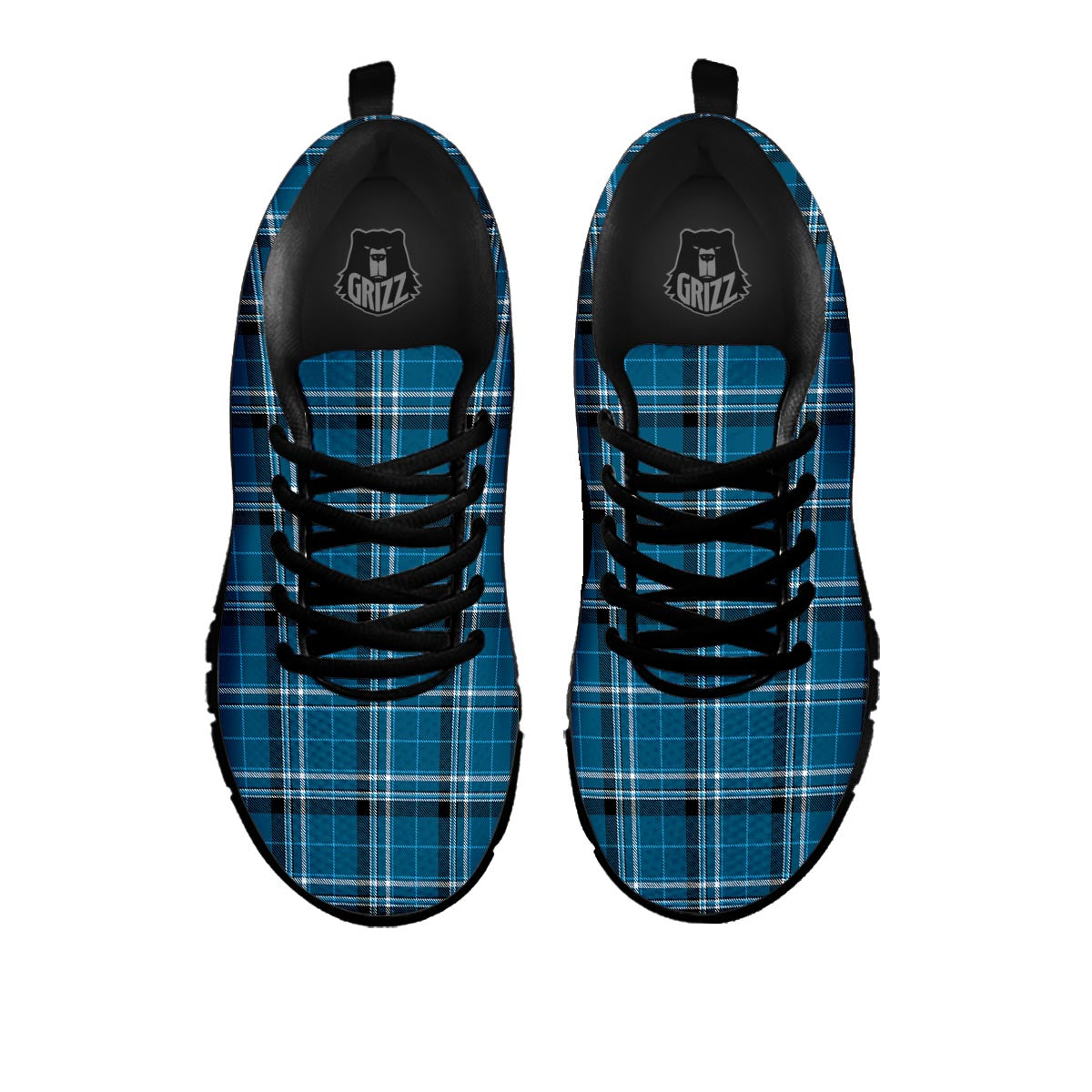 Tartan Teal Stewart Print Pattern Black Sneaker-grizzshop