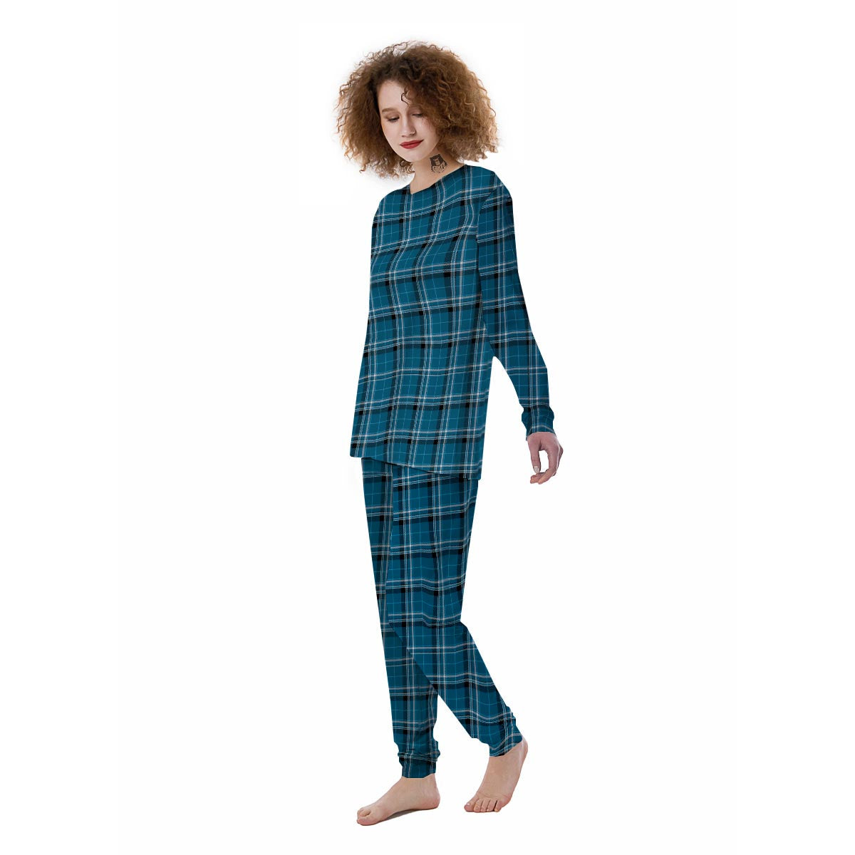 Tartan Teal Stewart Print Pattern Women's Pajamas-grizzshop