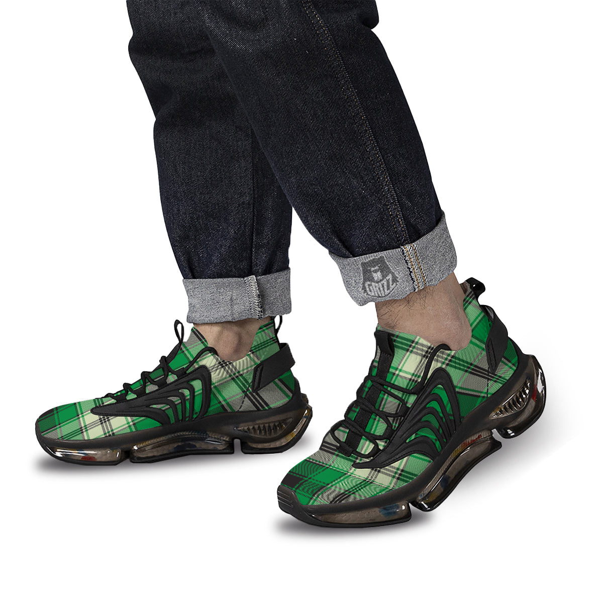Tartan UFO Green Print Pattern Black Gym Shoes-grizzshop