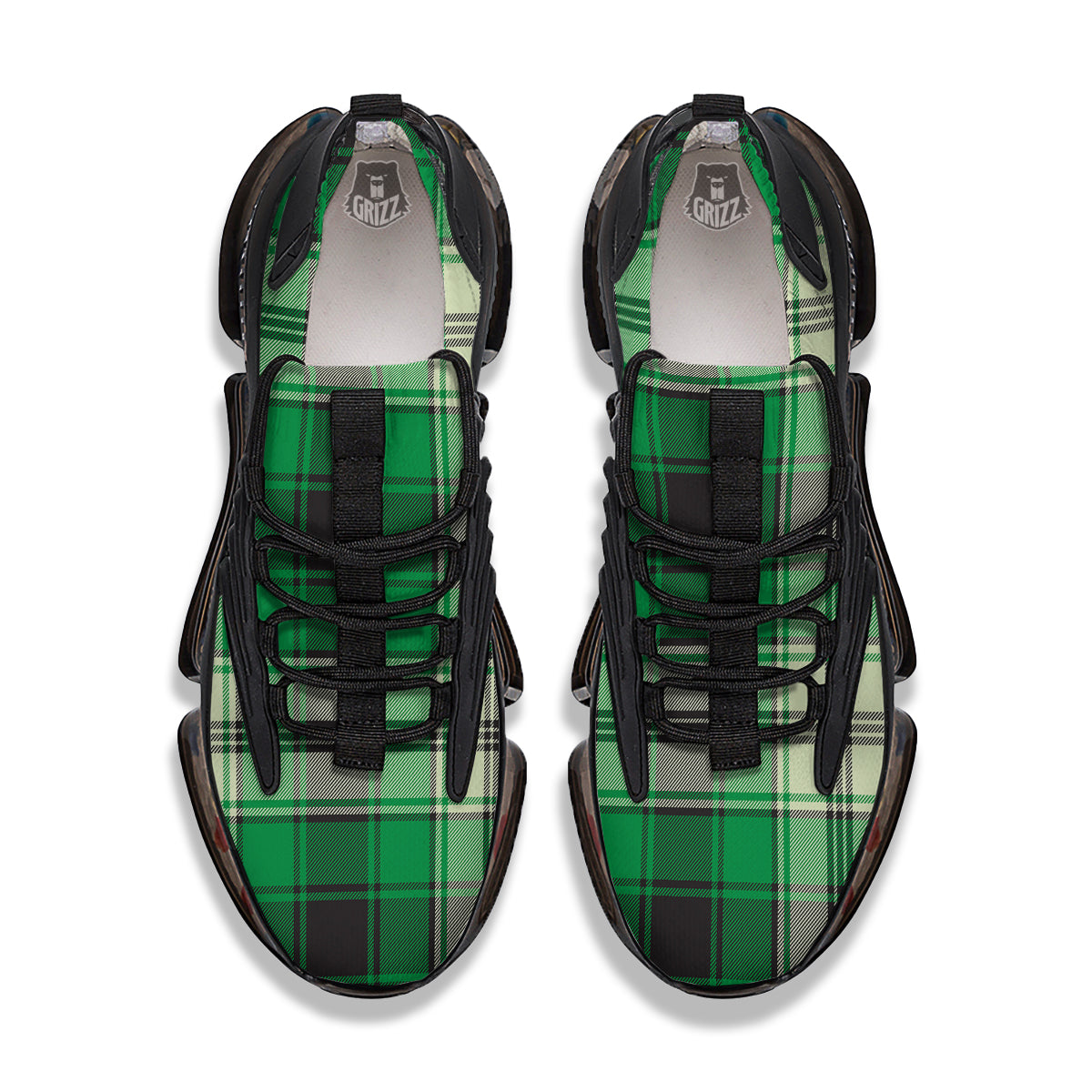 Tartan UFO Green Print Pattern Black Gym Shoes-grizzshop