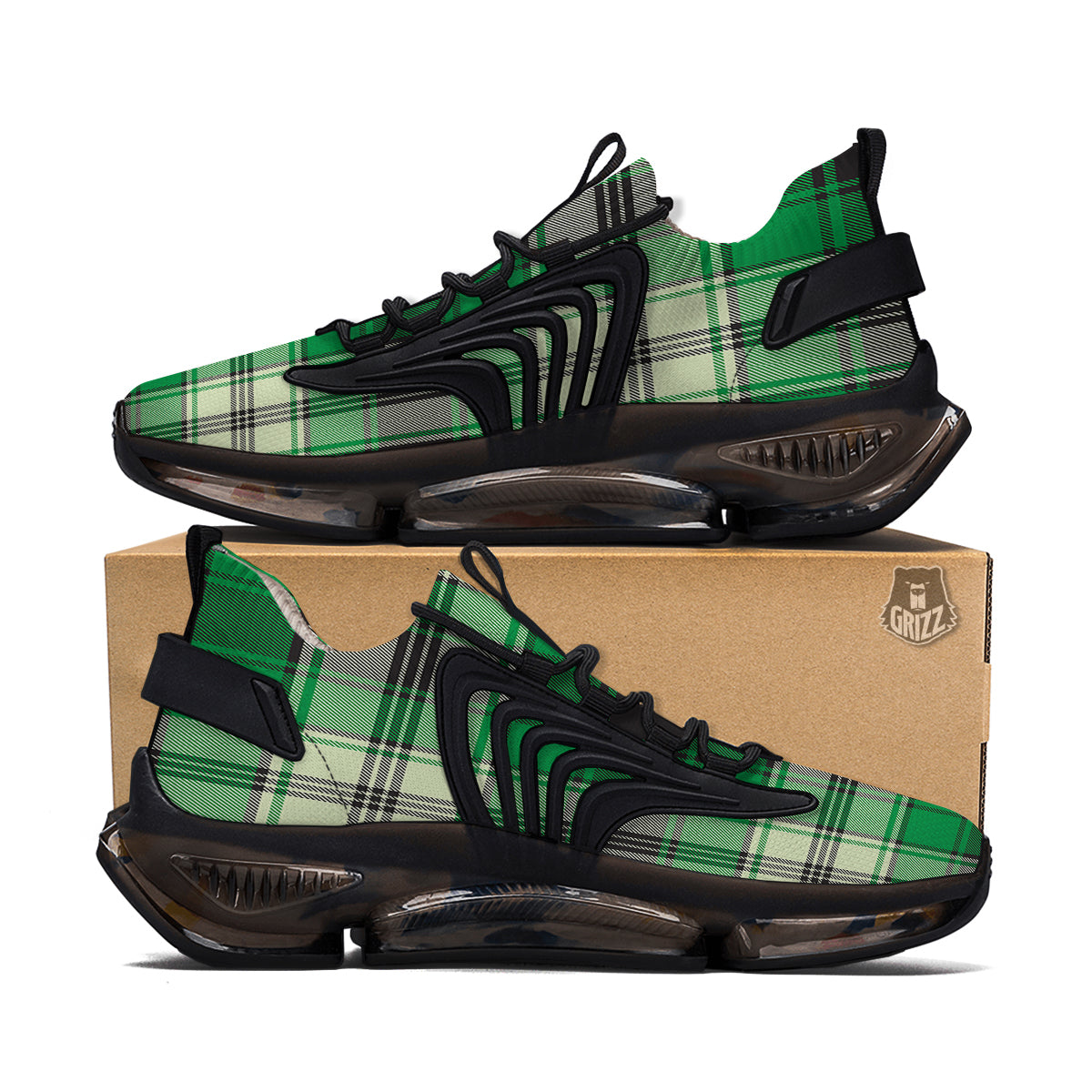 Tartan UFO Green Print Pattern Black Gym Shoes-grizzshop