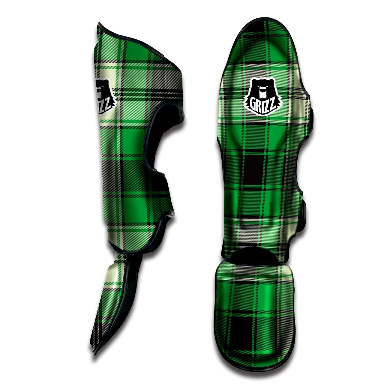 Tartan UFO Green Print Pattern Muay Thai Shin Guards-grizzshop