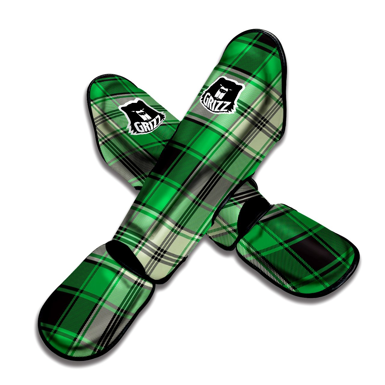 Tartan UFO Green Print Pattern Muay Thai Shin Guards-grizzshop