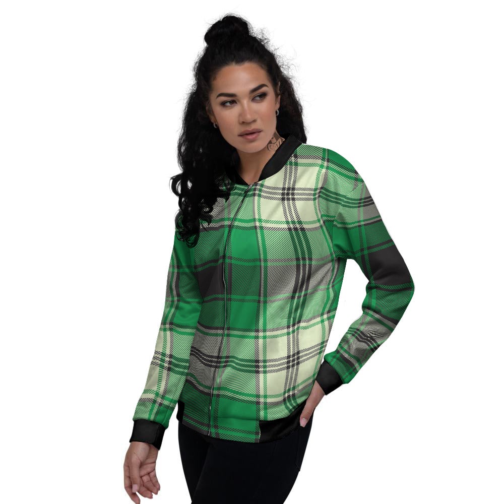 Tartan UFO Green Print Pattern Women's Bomber Jacket-grizzshop