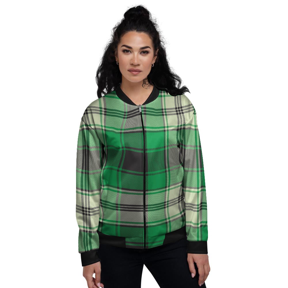 Tartan UFO Green Print Pattern Women's Bomber Jacket-grizzshop