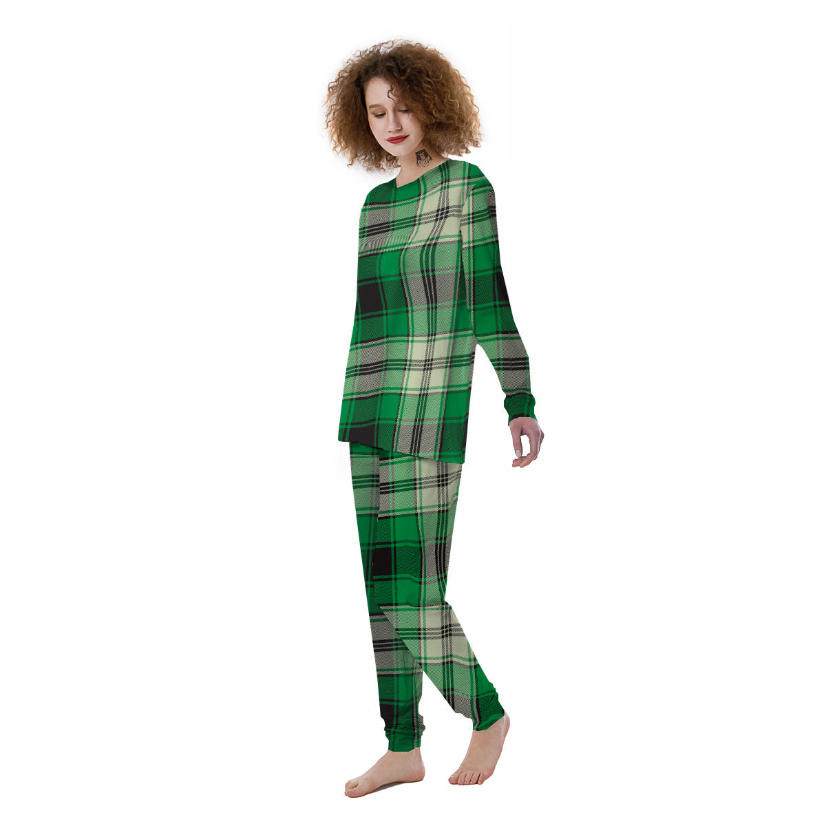 Tartan UFO Green Print Pattern Women's Pajamas-grizzshop