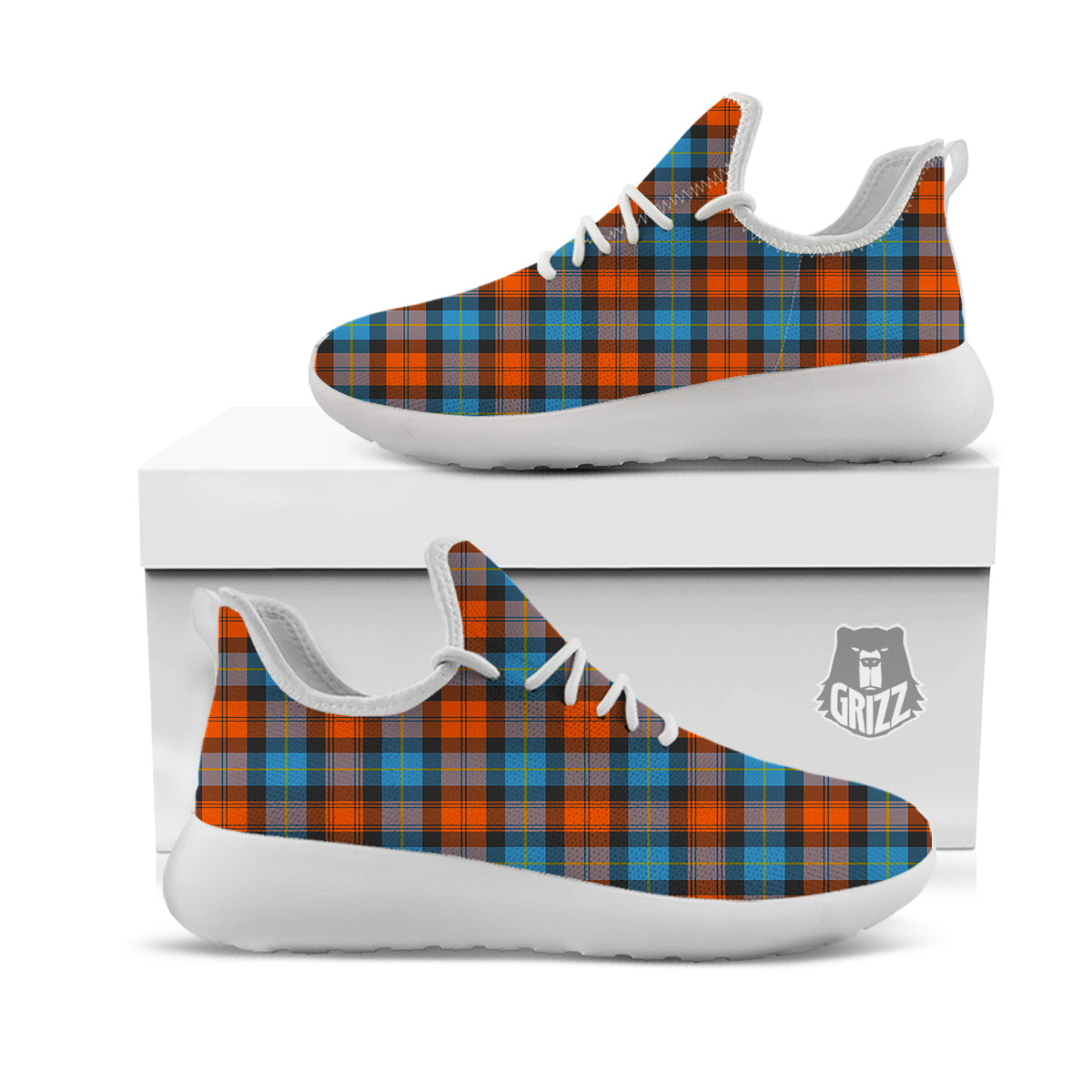 Tartan Western Print Pattern White Athletic Shoes-grizzshop