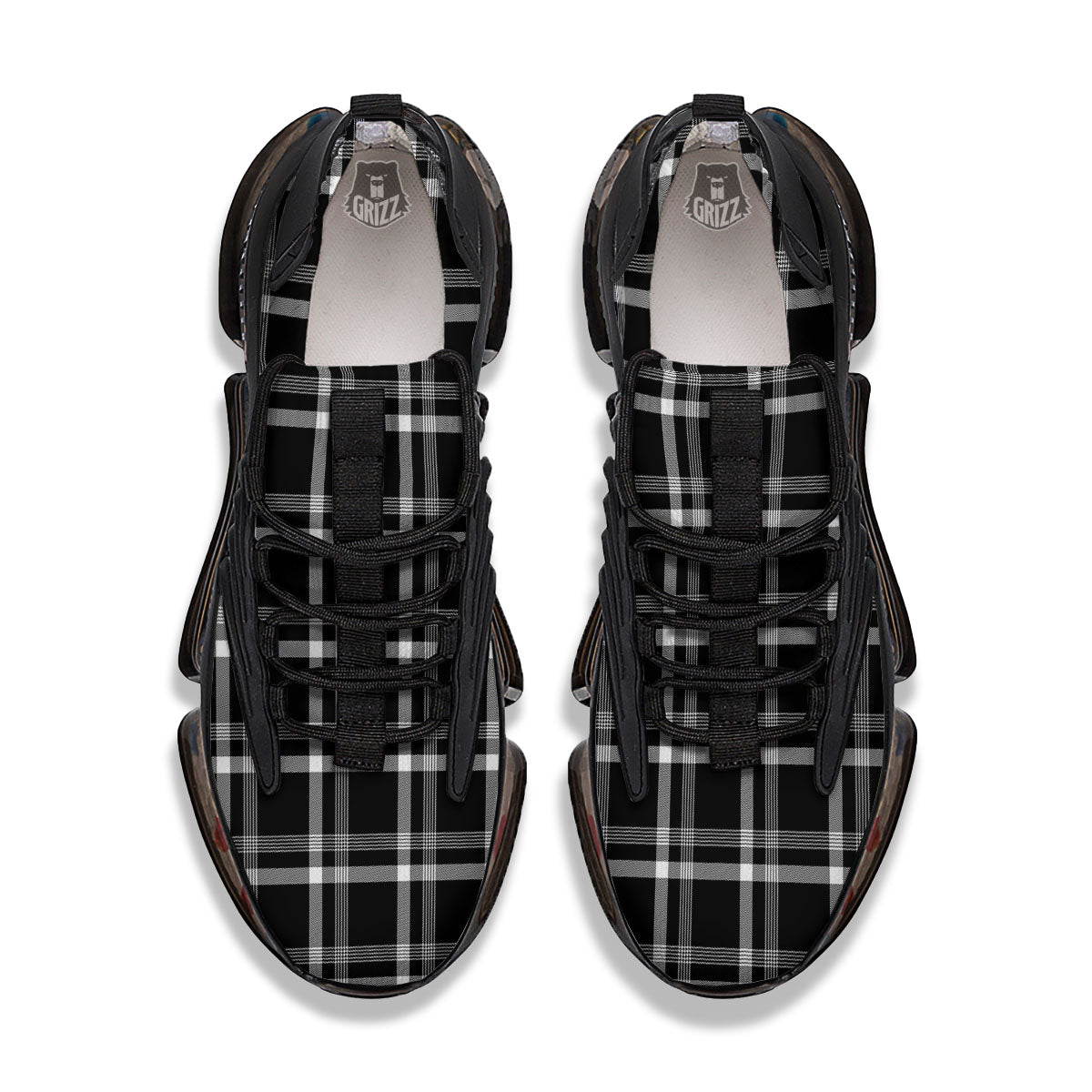 Tartan White And Black Print Pattern Black Gym Shoes-grizzshop
