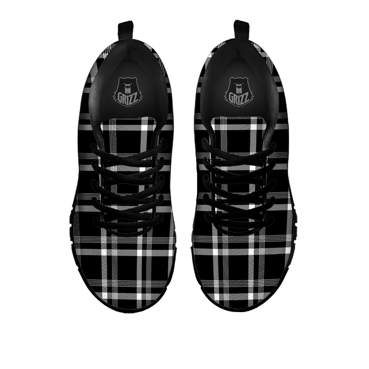 Tartan White And Black Print Pattern Black Sneaker-grizzshop