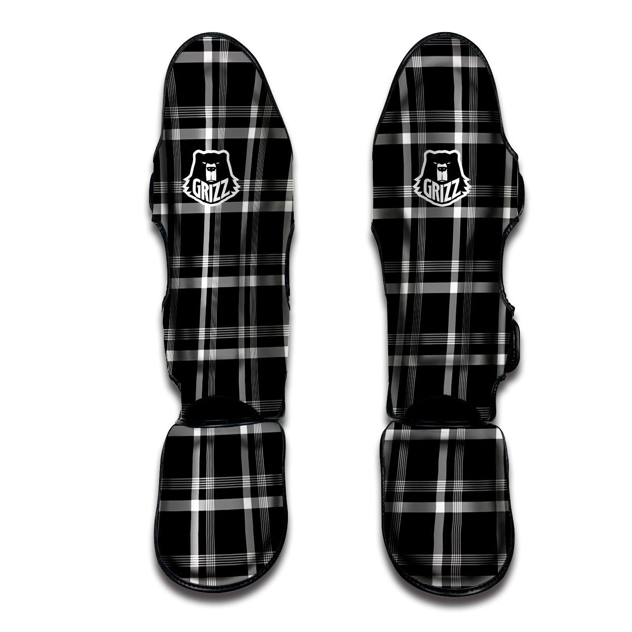 Tartan White And Black Print Pattern Muay Thai Shin Guards-grizzshop