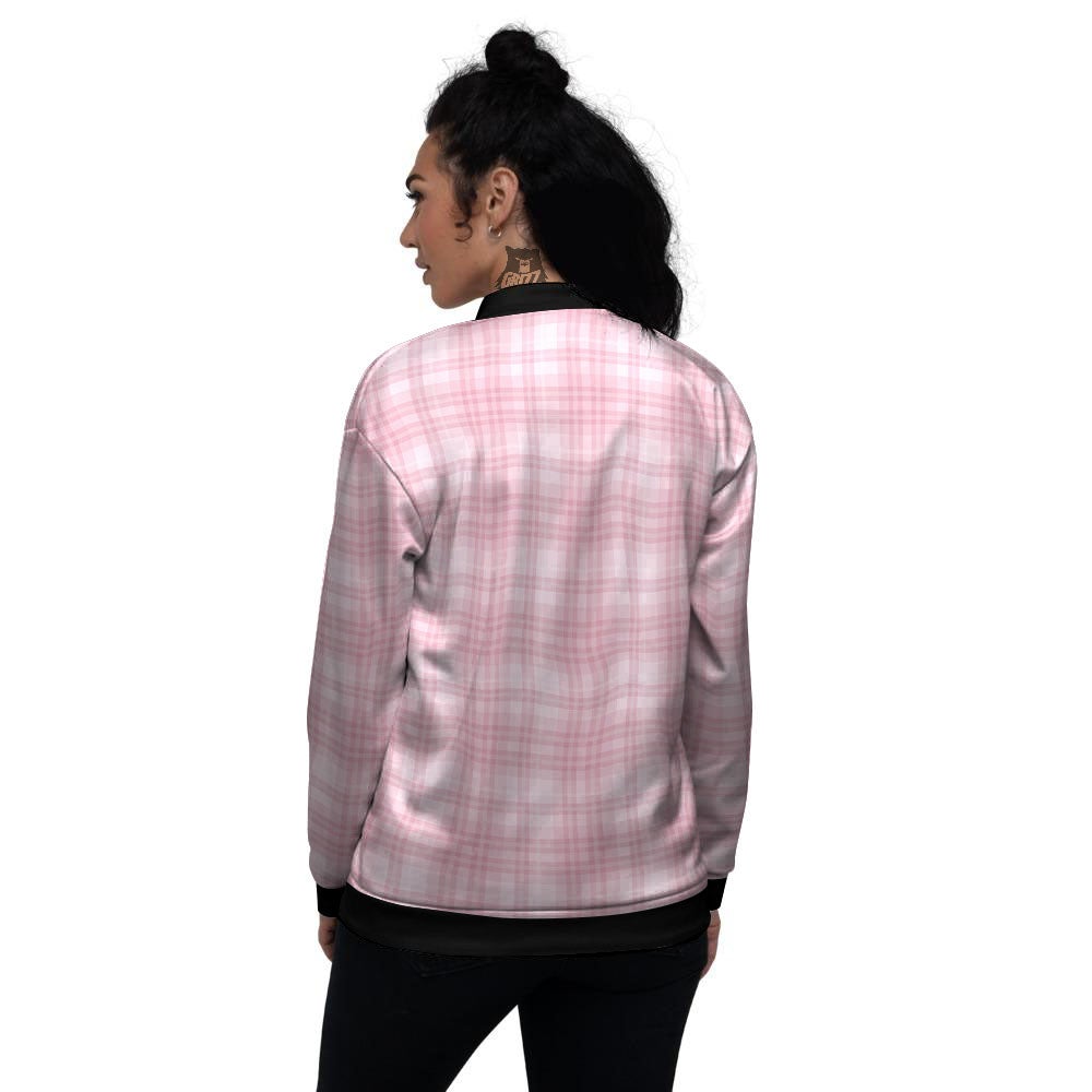 Tartan White And Pink Print Pattern Women's Bomber Jacket-grizzshop