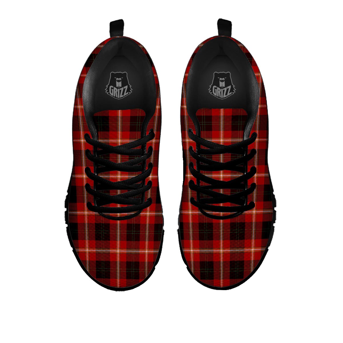 Tartan White And Red Print Pattern Black Sneaker-grizzshop