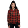 Tartan White And Red Print Pattern Women's Bomber Jacket-grizzshop