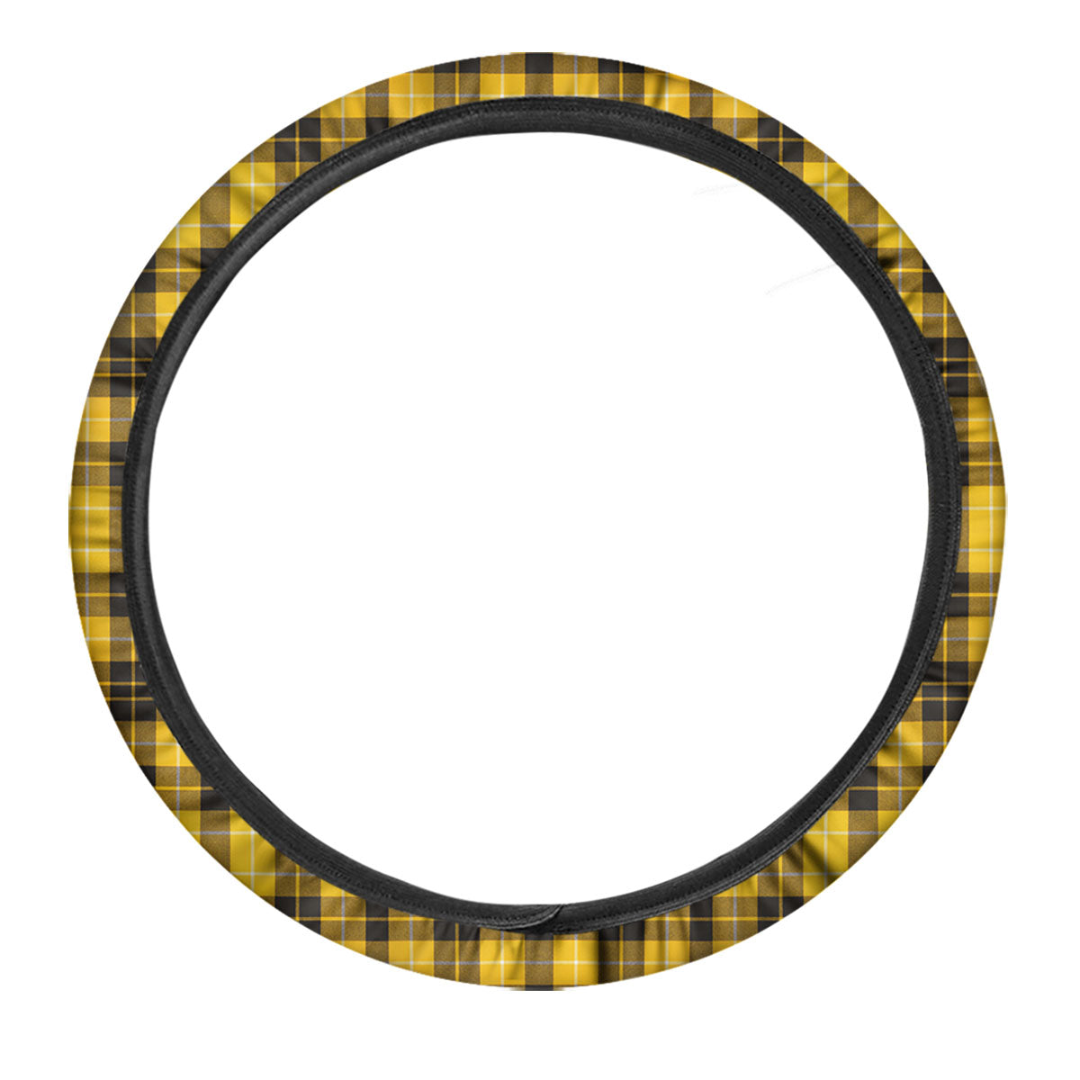 Tartan Yellow And Black Print Pattern Car Steering Wheel Cover-grizzshop