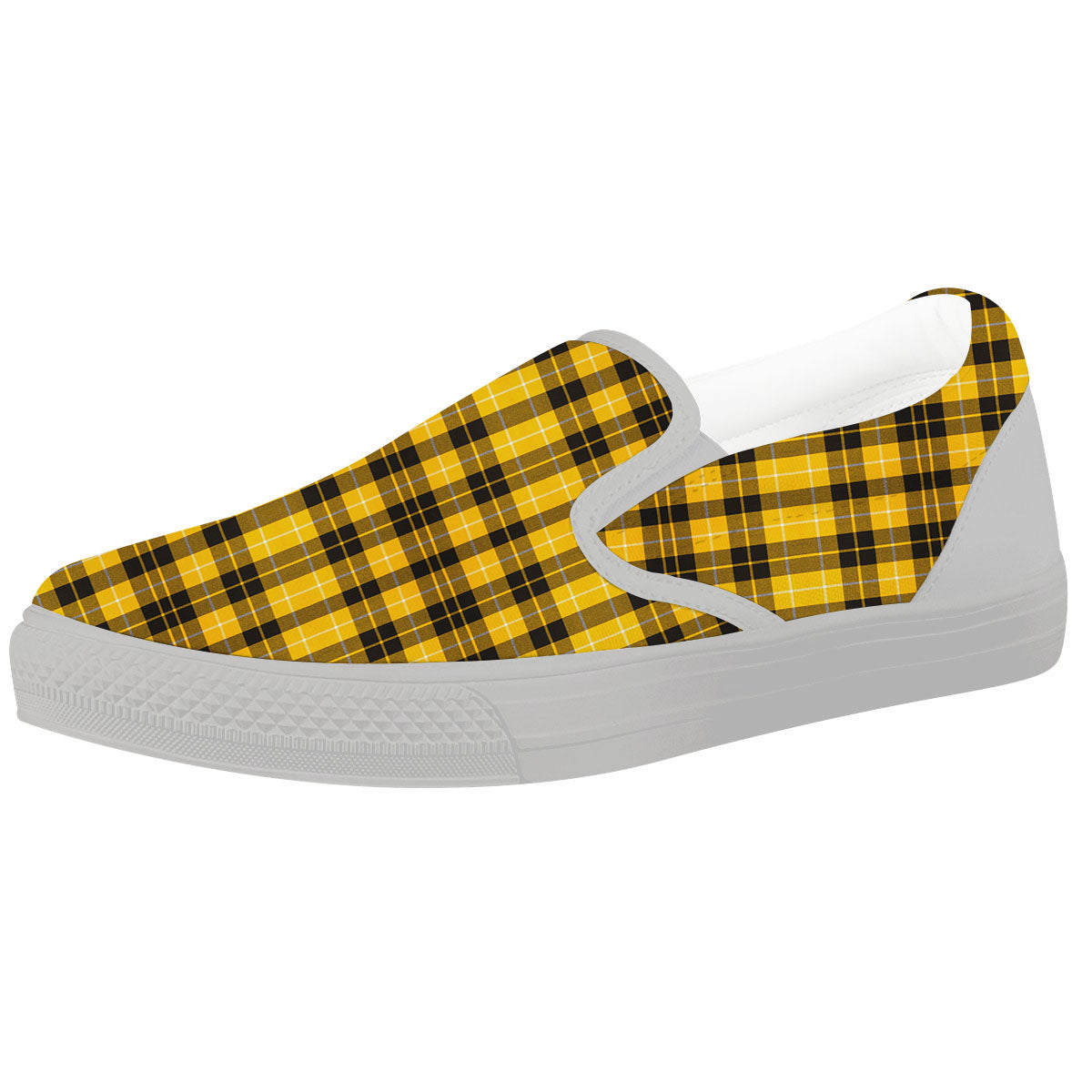 Tartan Yellow And Black Print Pattern White Slip On Shoes-grizzshop